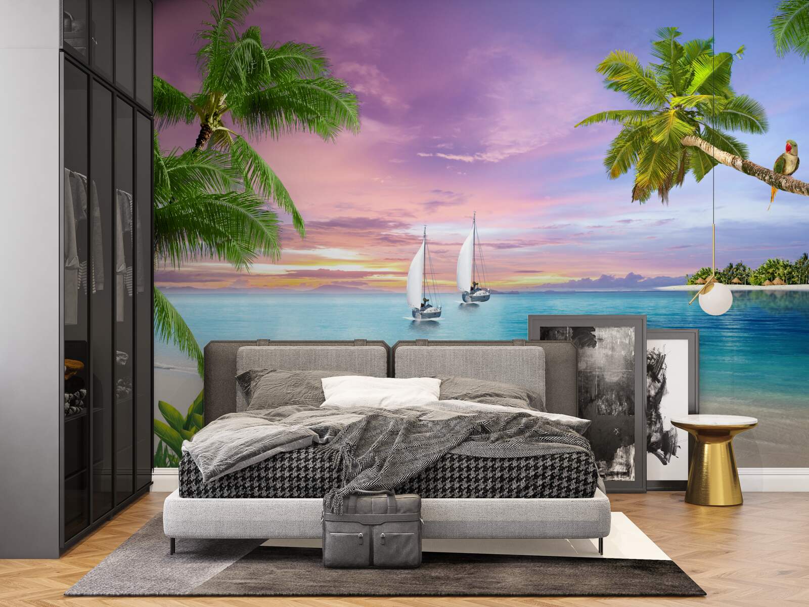 Fototapeta jachty s plachtami v blízkosti morského pobrežia