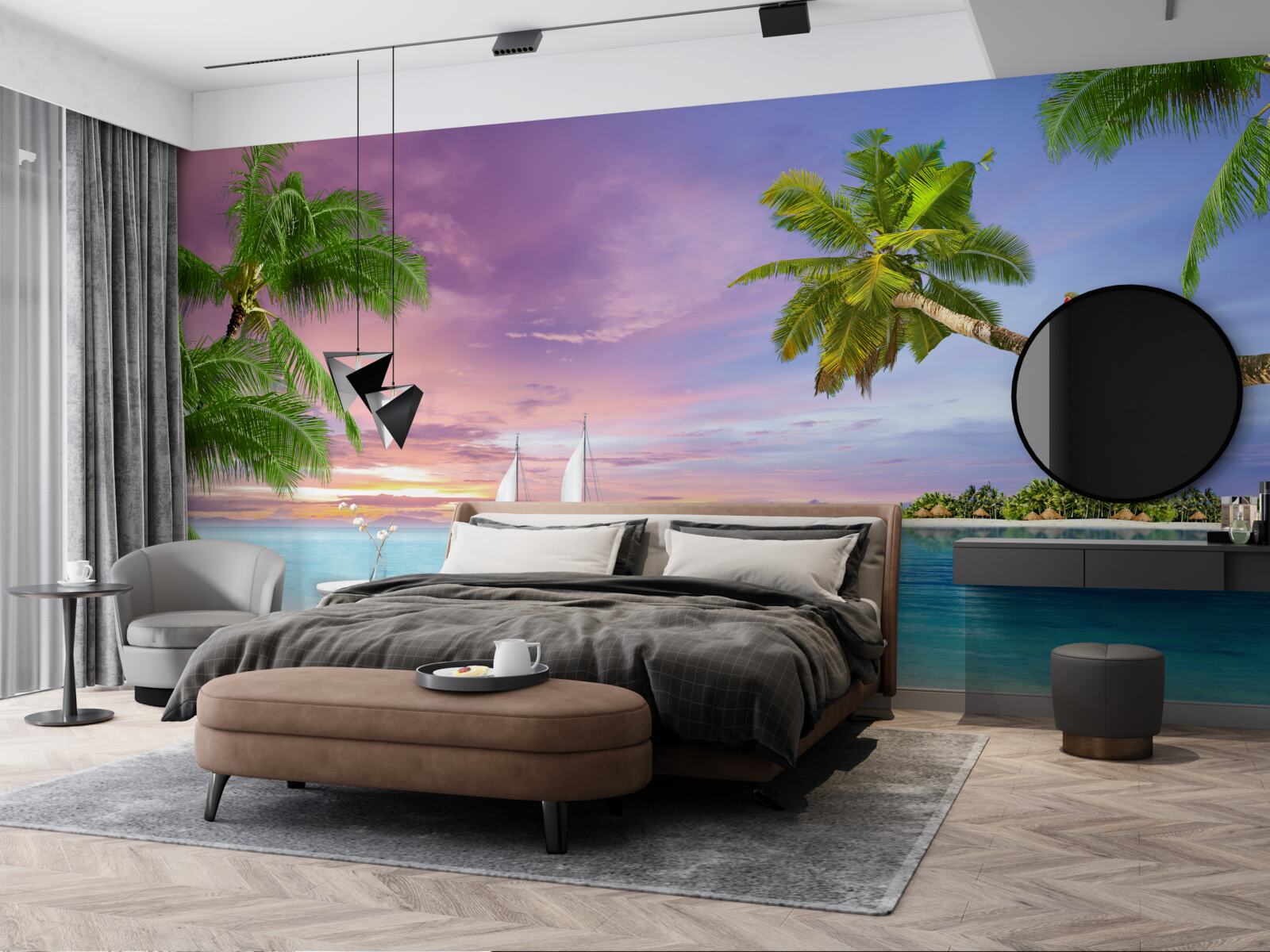 Fototapeta jachty s plachtami v blízkosti morského pobrežia