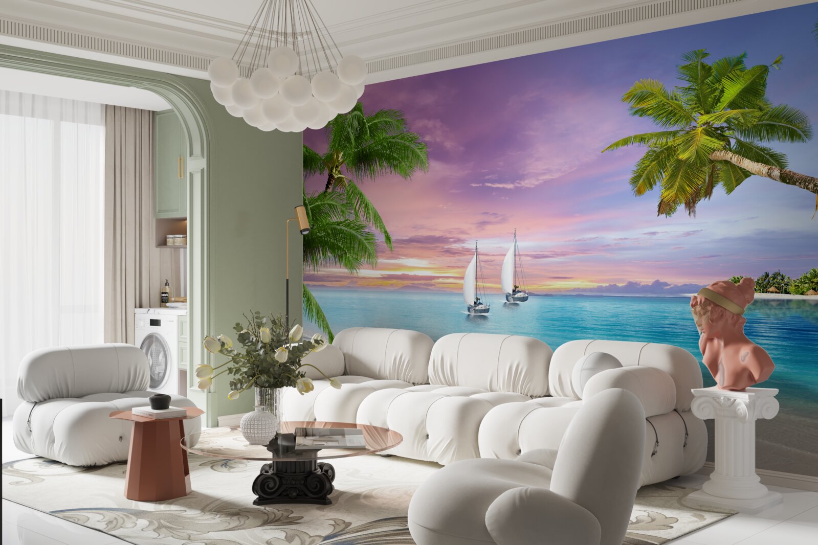 Fototapeta jachty s plachtami v blízkosti morského pobrežia