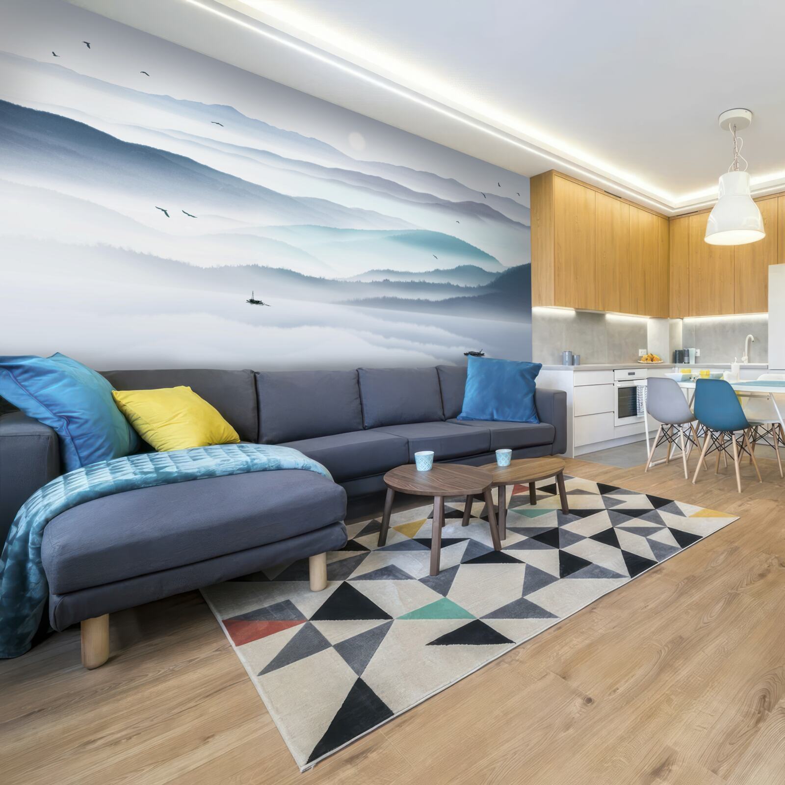 Fototapeta prichádza hmla, ktorá zahaľuje horskú rieku hustým závojom