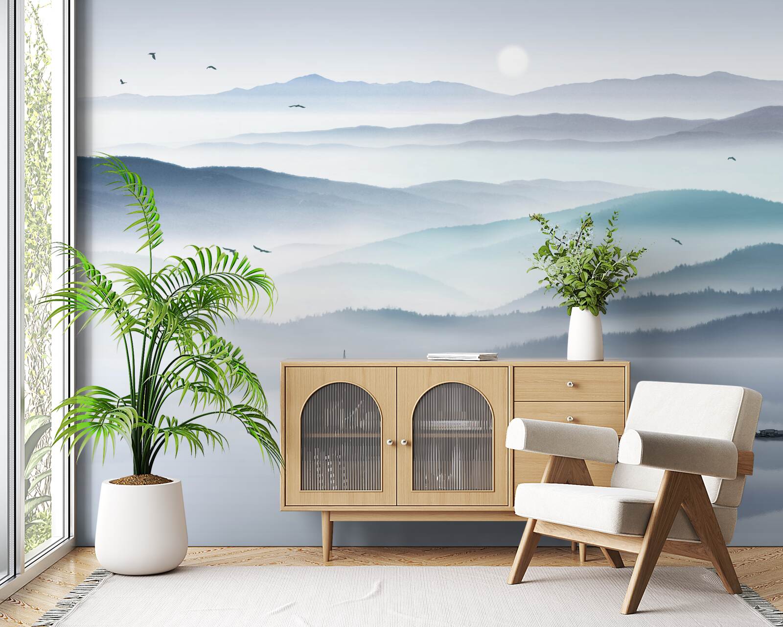 Fototapeta prichádza hmla, ktorá zahaľuje horskú rieku hustým závojom