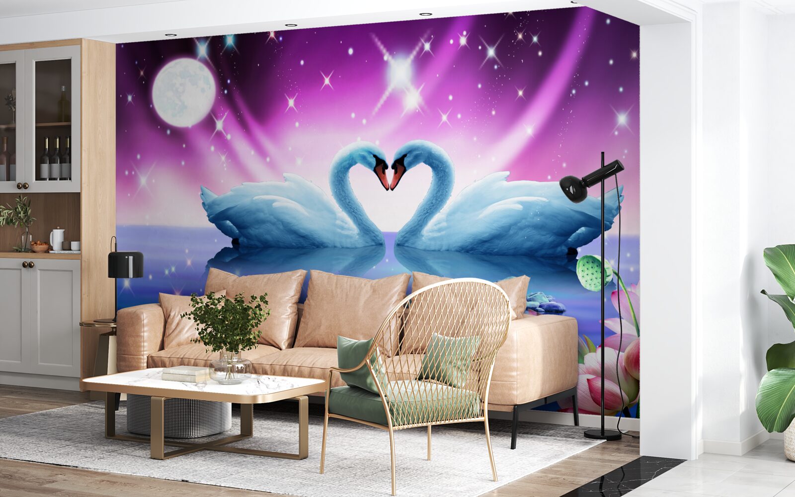 Fototapeta zaľúbené labute tvoria tvar srdca