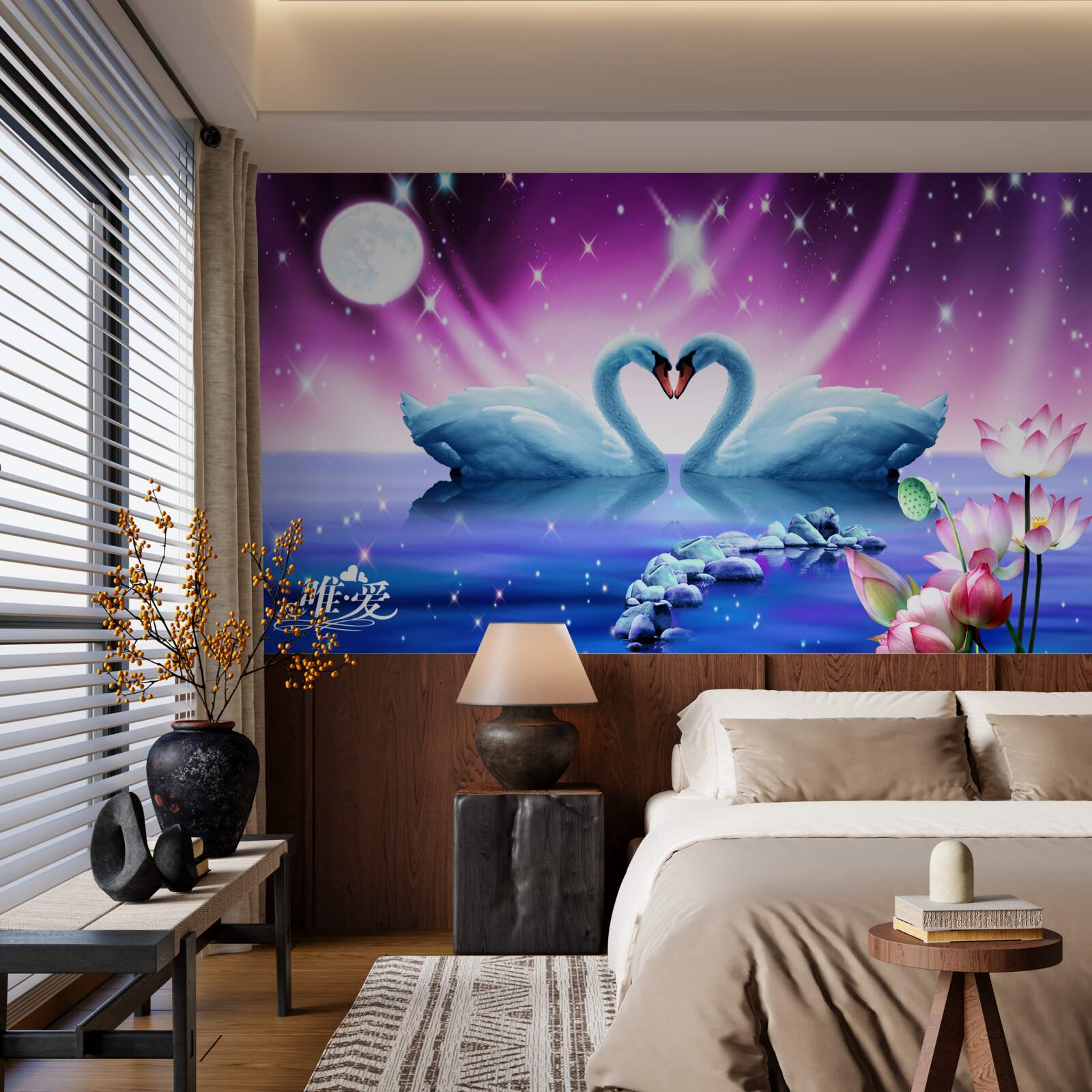 Fototapeta zaľúbené labute tvoria tvar srdca