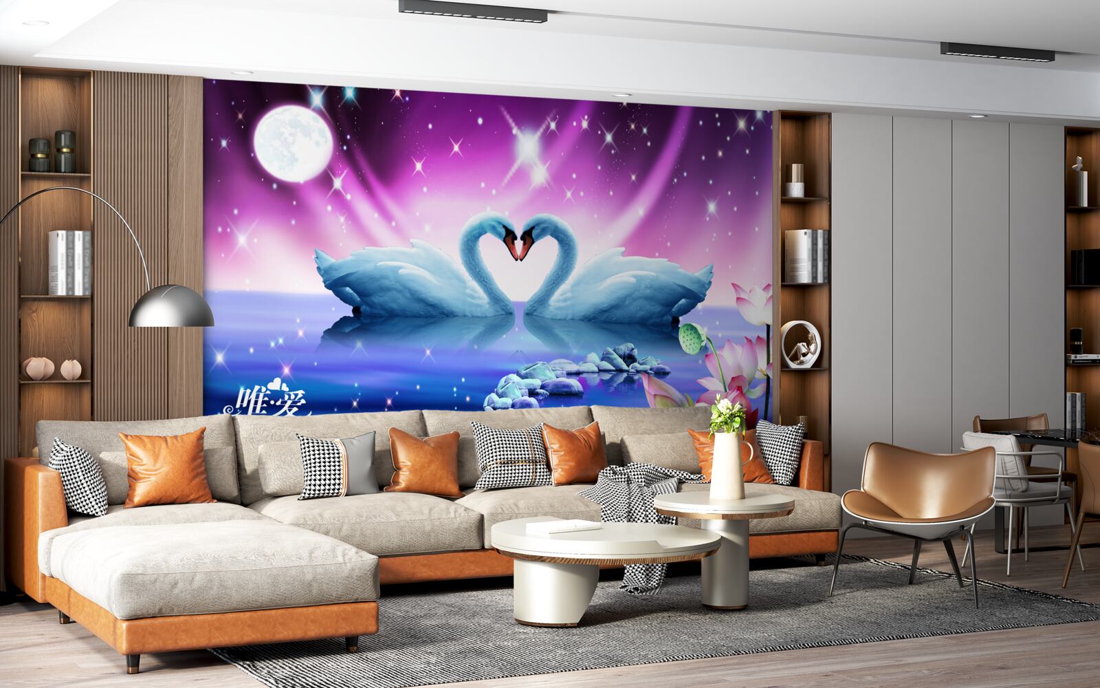 Fototapeta zaľúbené labute tvoria tvar srdca