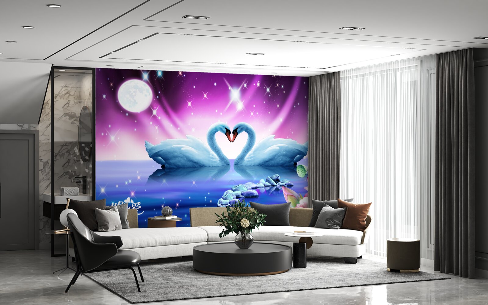 Fototapeta zaľúbené labute tvoria tvar srdca