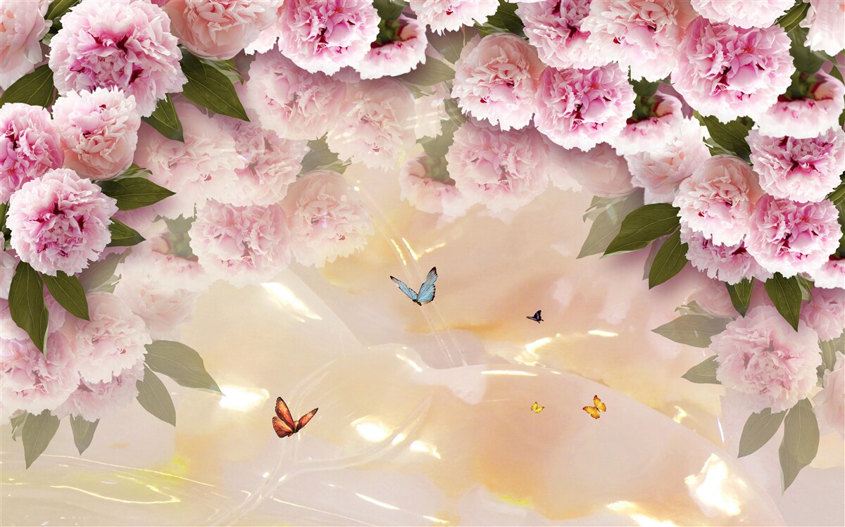 Fototapeta jemné papillony a ružové kvety