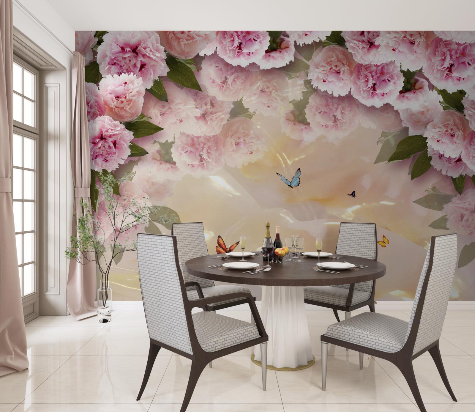 Fototapeta jemné papillony a ružové kvety