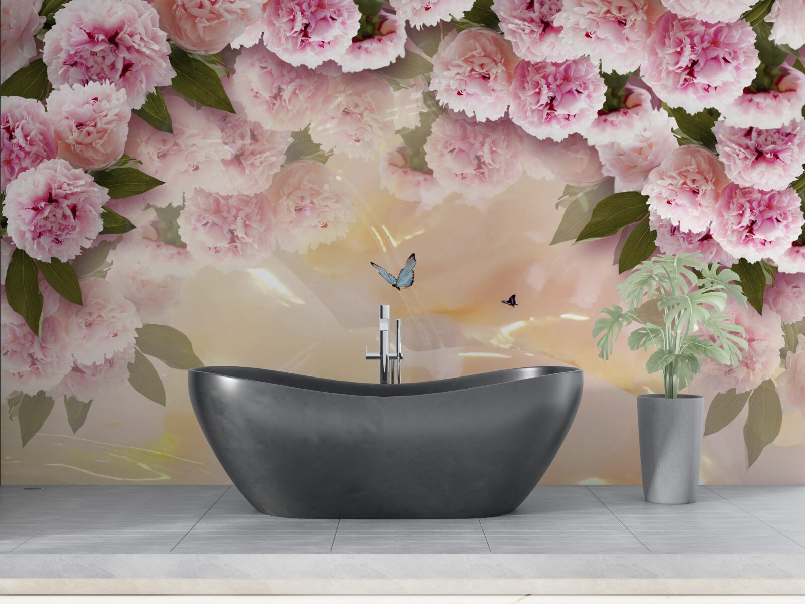 Fototapeta jemné papillony a ružové kvety
