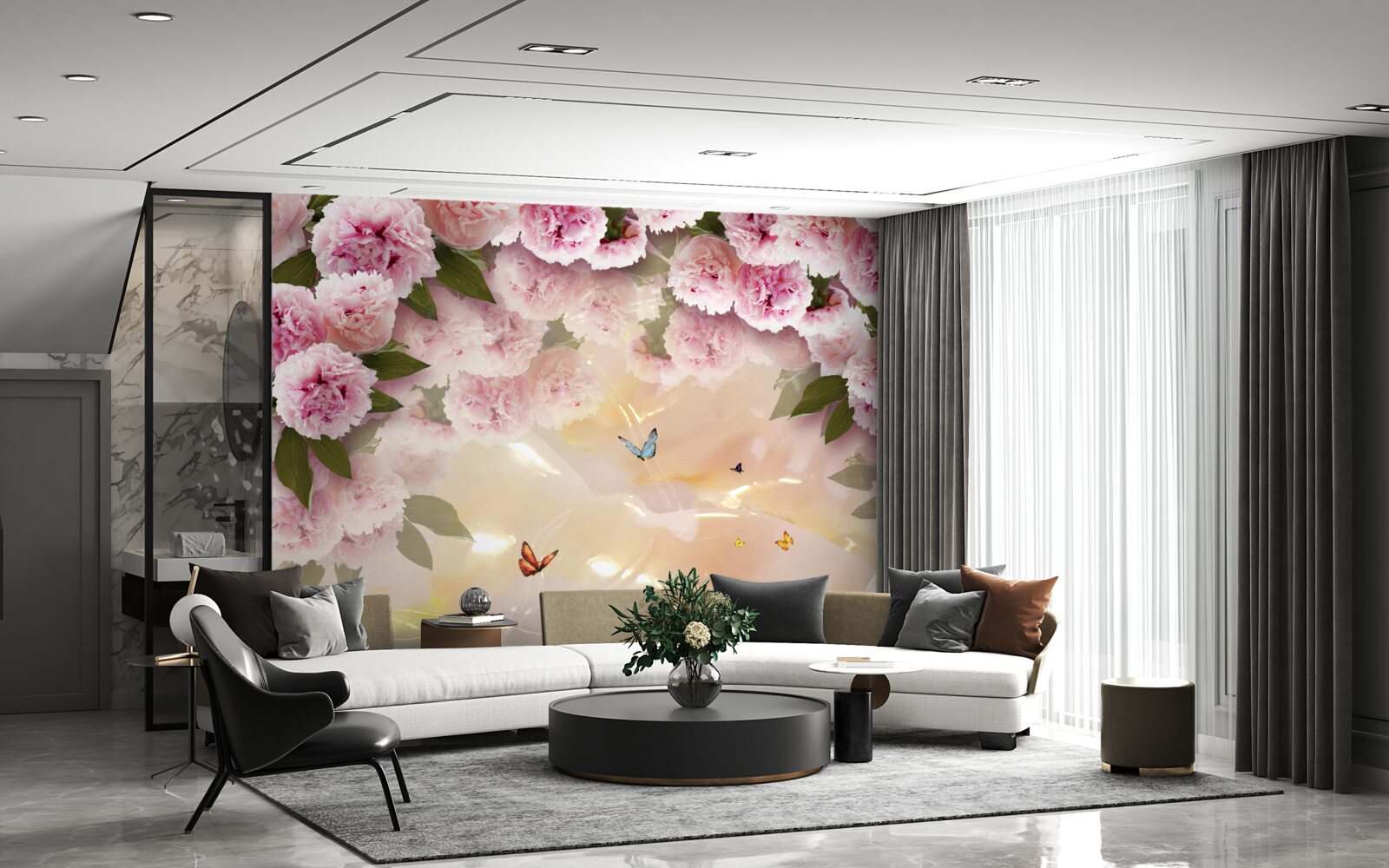 Fototapeta jemné papillony a ružové kvety