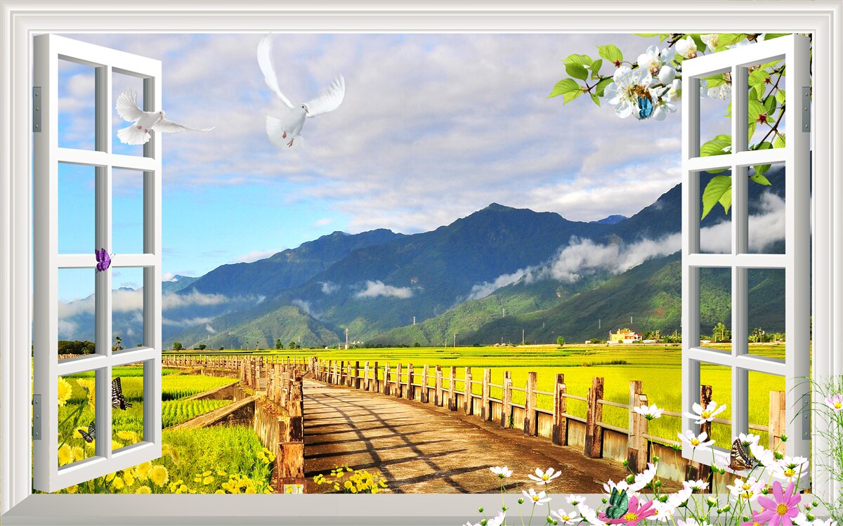 Fototapeta pohľad z okna na panorámu hôr