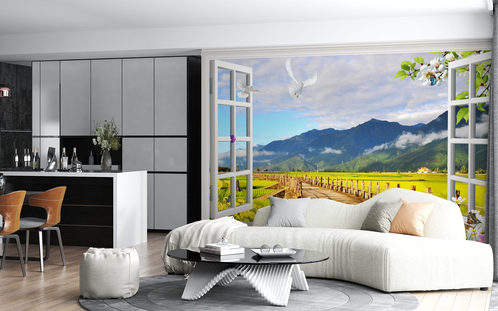 Fototapeta pohľad z okna na panorámu hôr