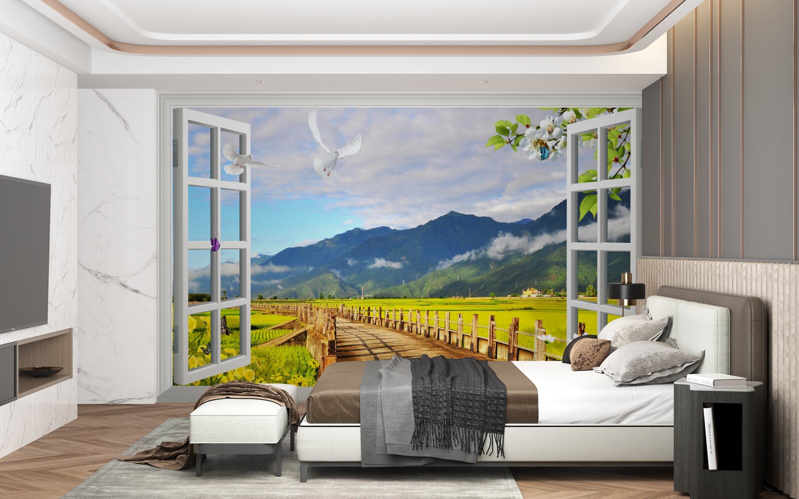 Fototapeta pohľad z okna na panorámu hôr