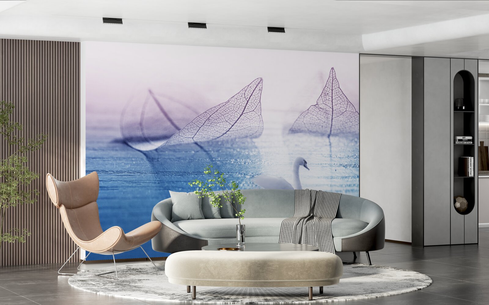 Fototapeta Pokojnú vodu zdobí snehovo biela labuť