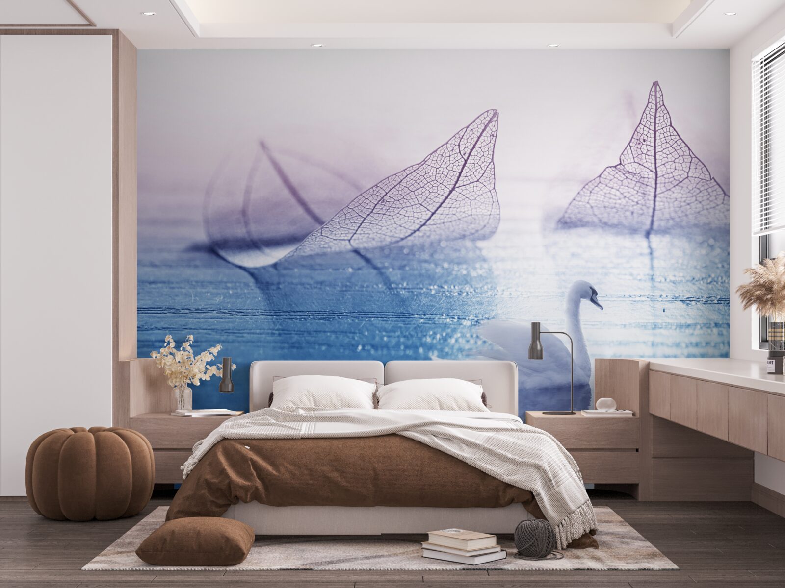 Fototapeta Pokojnú vodu zdobí snehovo biela labuť