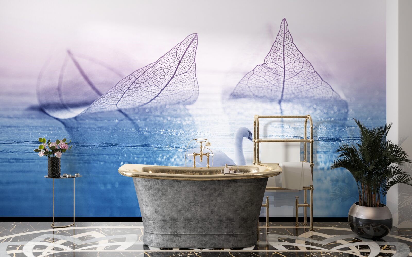 Fototapeta Pokojnú vodu zdobí snehovo biela labuť