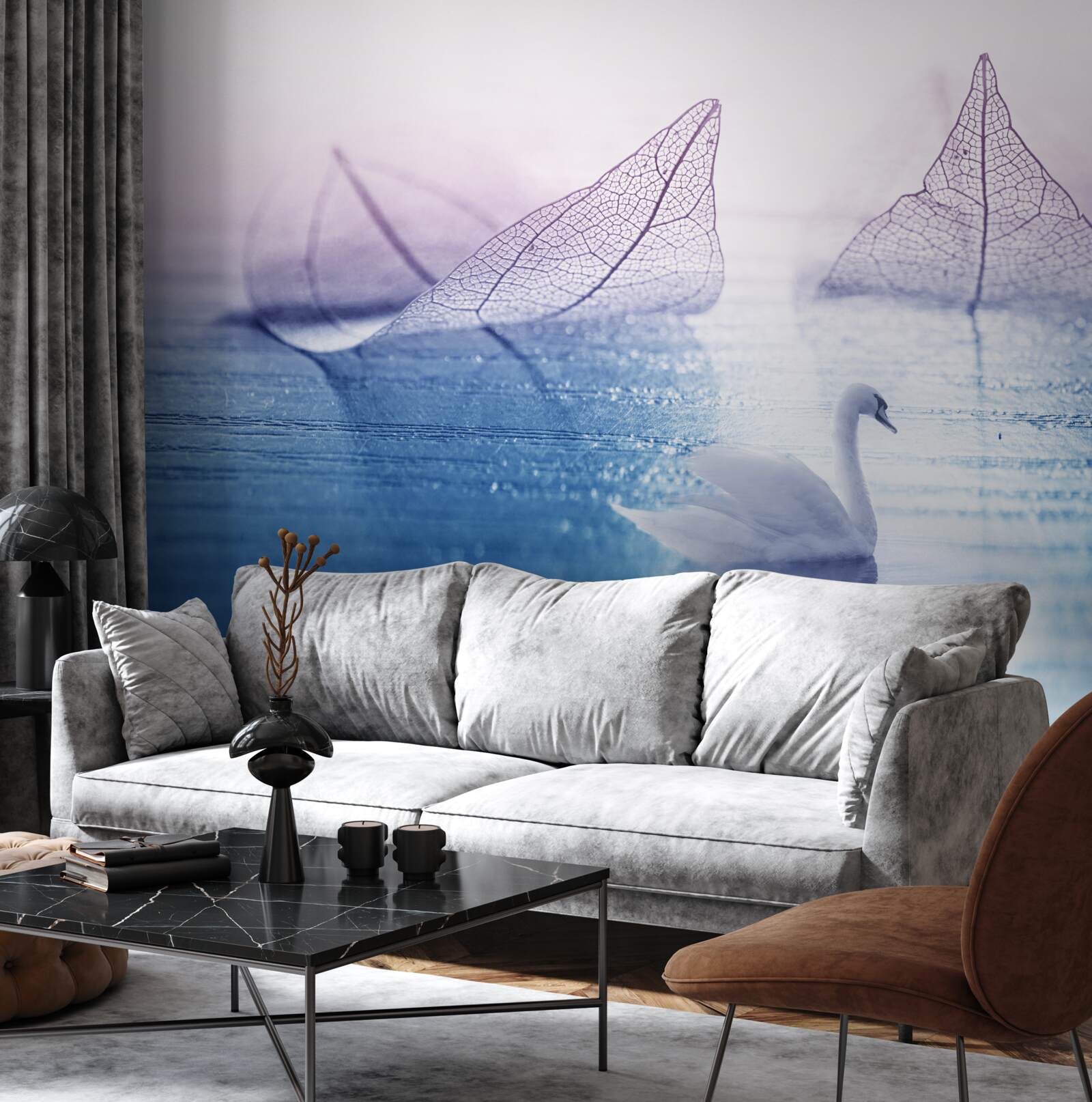 Fototapeta Pokojnú vodu zdobí snehovo biela labuť