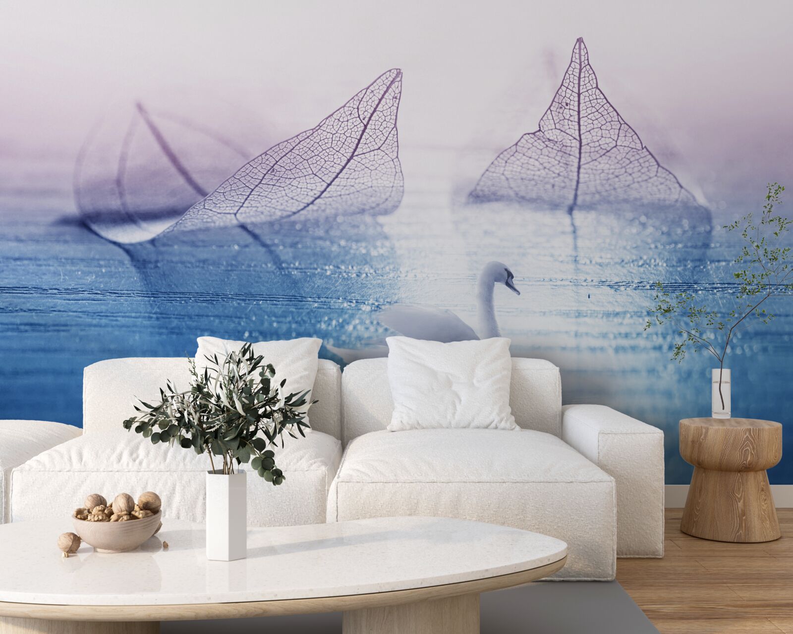 Fototapeta Pokojnú vodu zdobí snehovo biela labuť