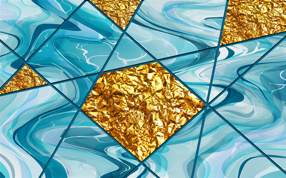 Fototapeta obloha je modrá a rozmazaná, zdobená zlatými akcentmi