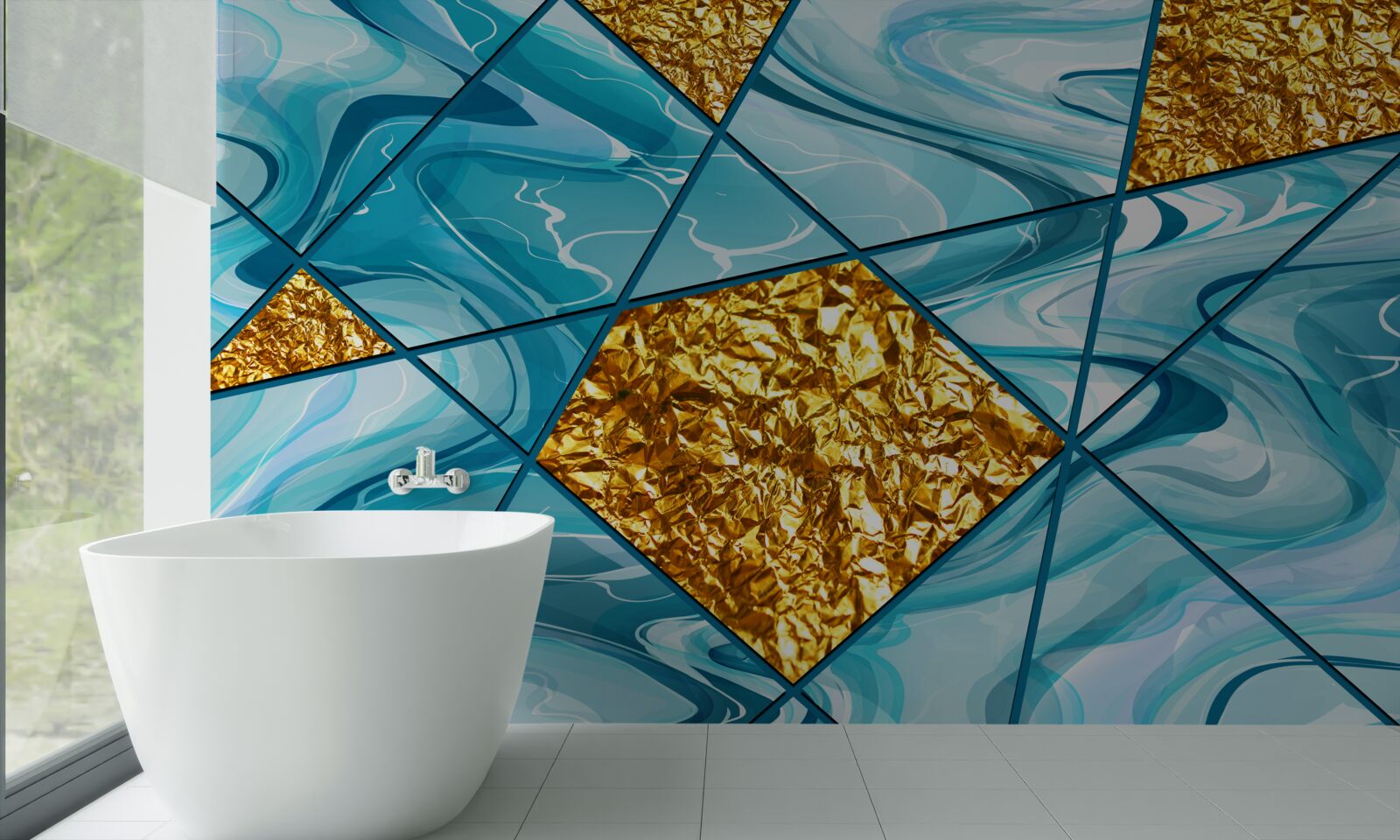 Fototapeta obloha je modrá a rozmazaná, zdobená zlatými akcentmi