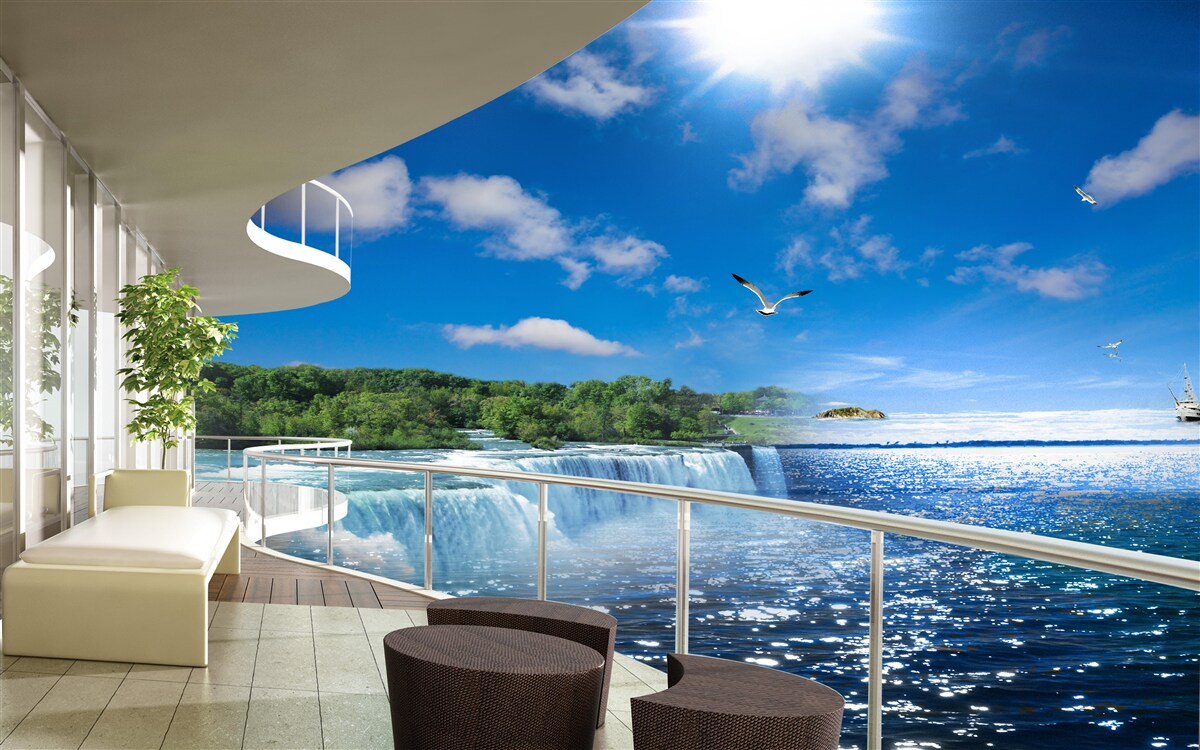 Fototapeta balkón pri obrovskom vodopáde