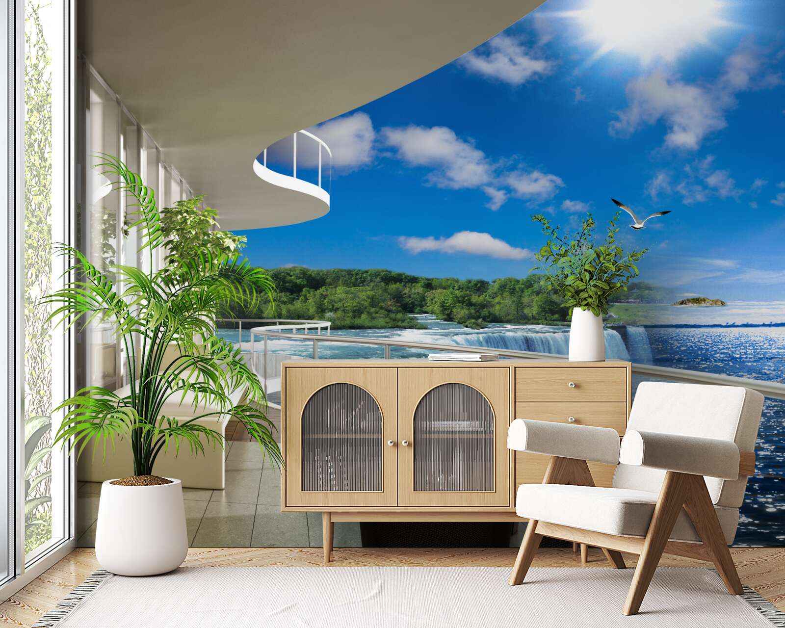 Fototapeta balkón pri obrovskom vodopáde