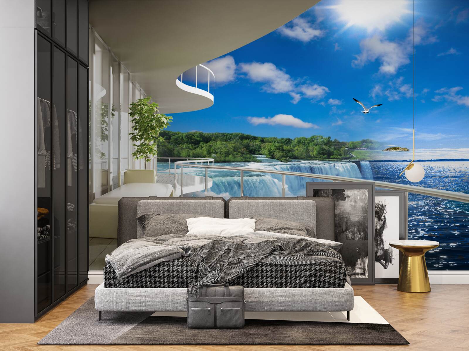 Fototapeta balkón pri obrovskom vodopáde