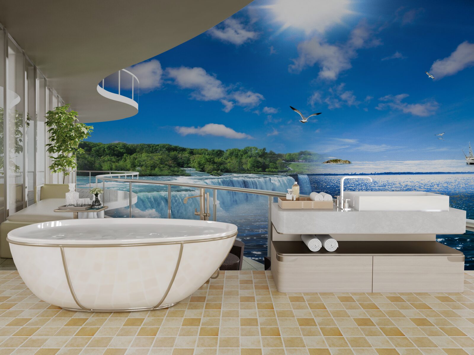 Fototapeta balkón pri obrovskom vodopáde