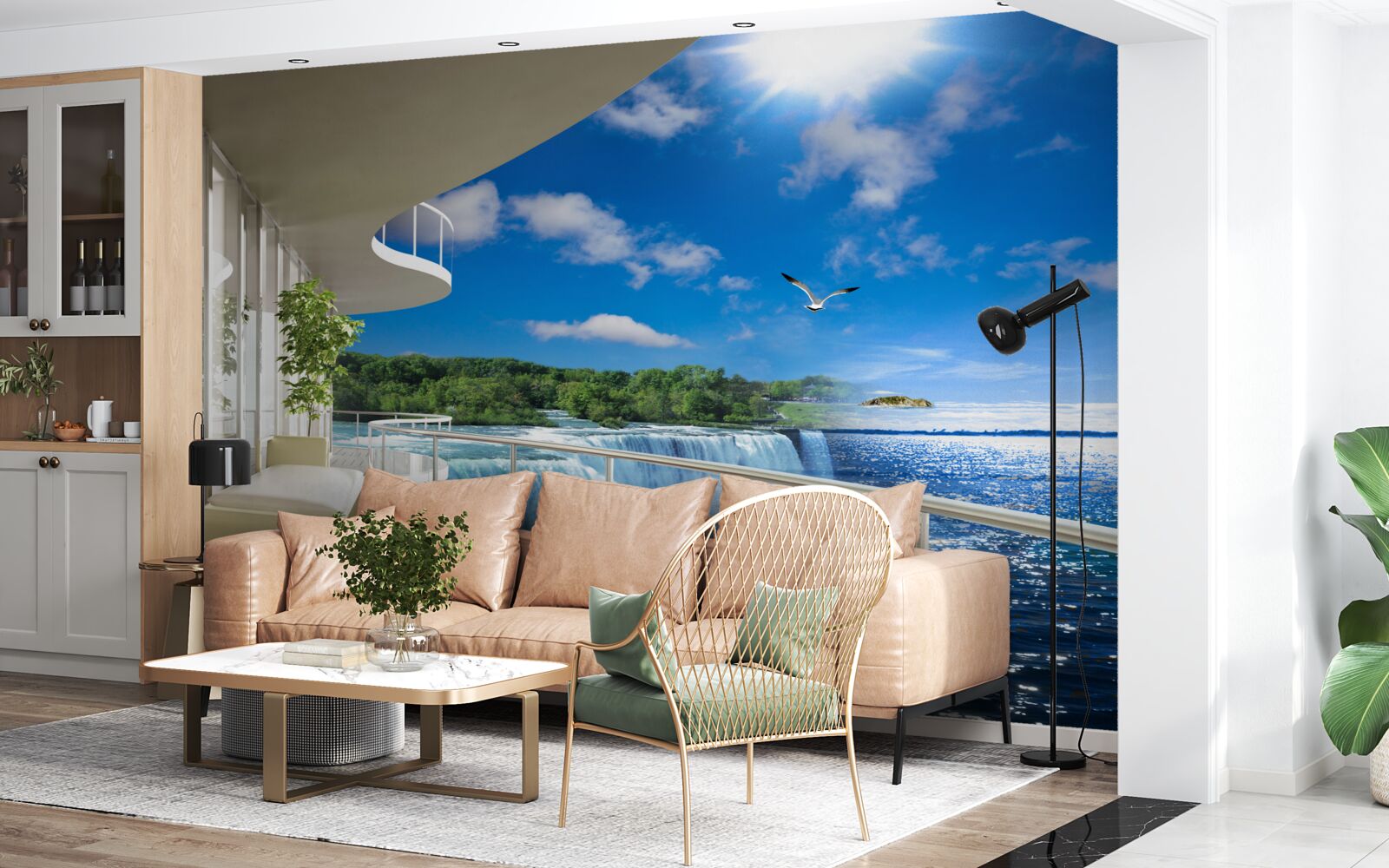 Fototapeta balkón pri obrovskom vodopáde