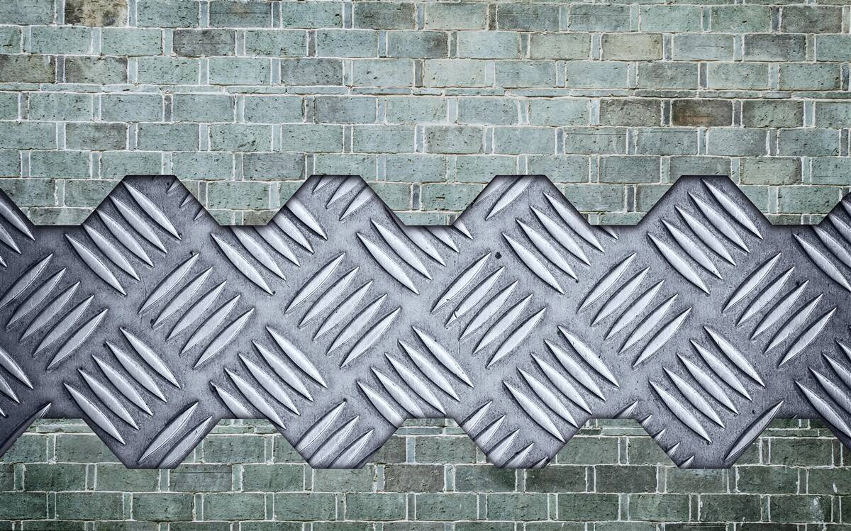 Fototapeta tehlová stena s hliníkovým plechom