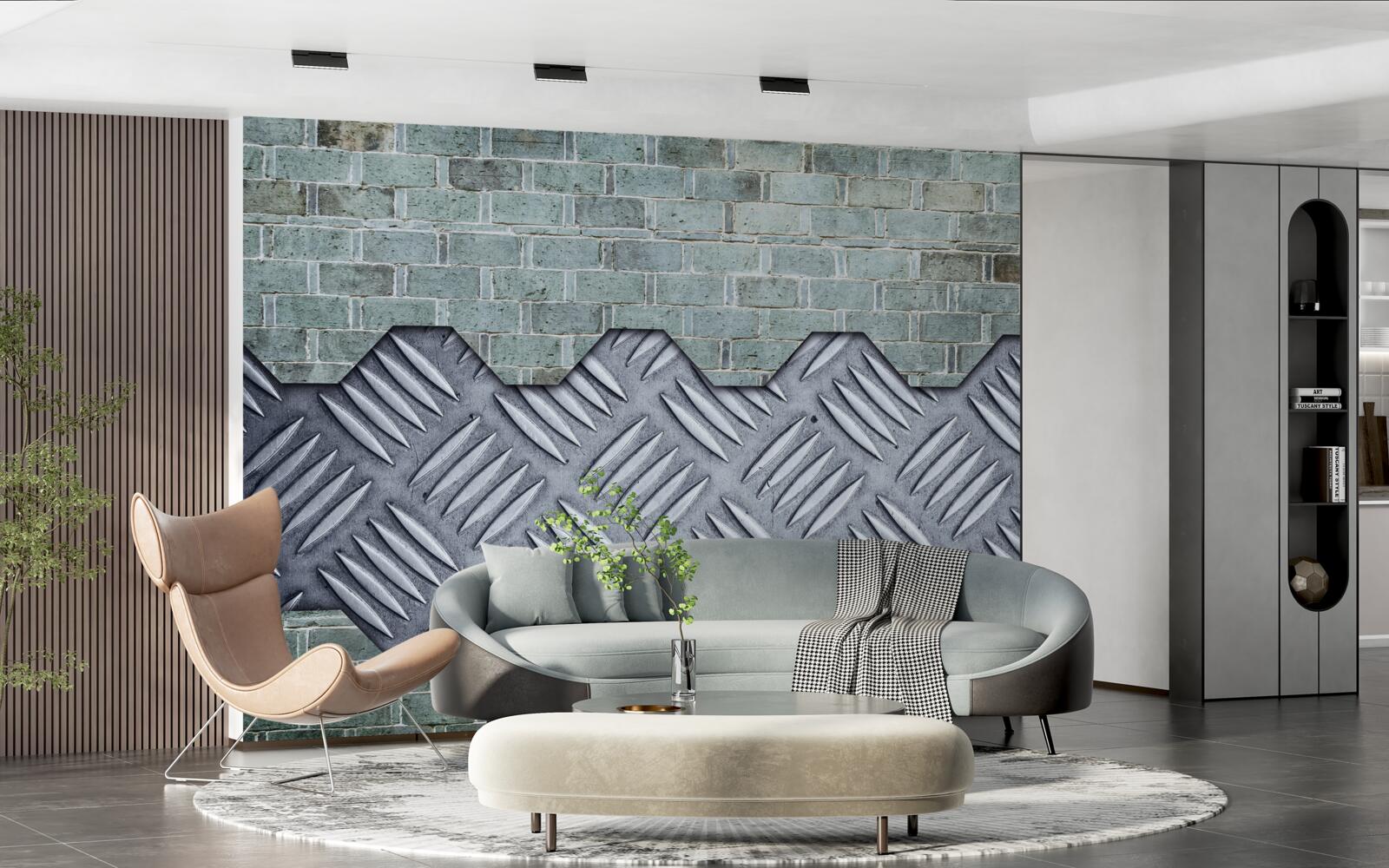 Fototapeta tehlová stena s hliníkovým plechom