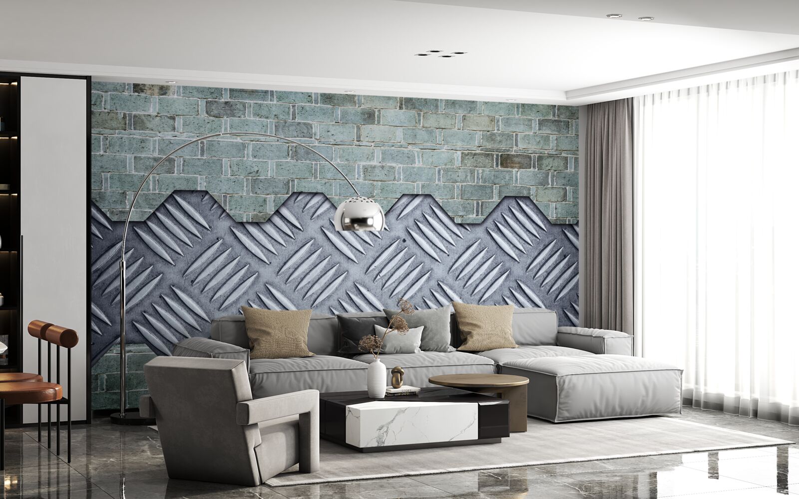 Fototapeta tehlová stena s hliníkovým plechom