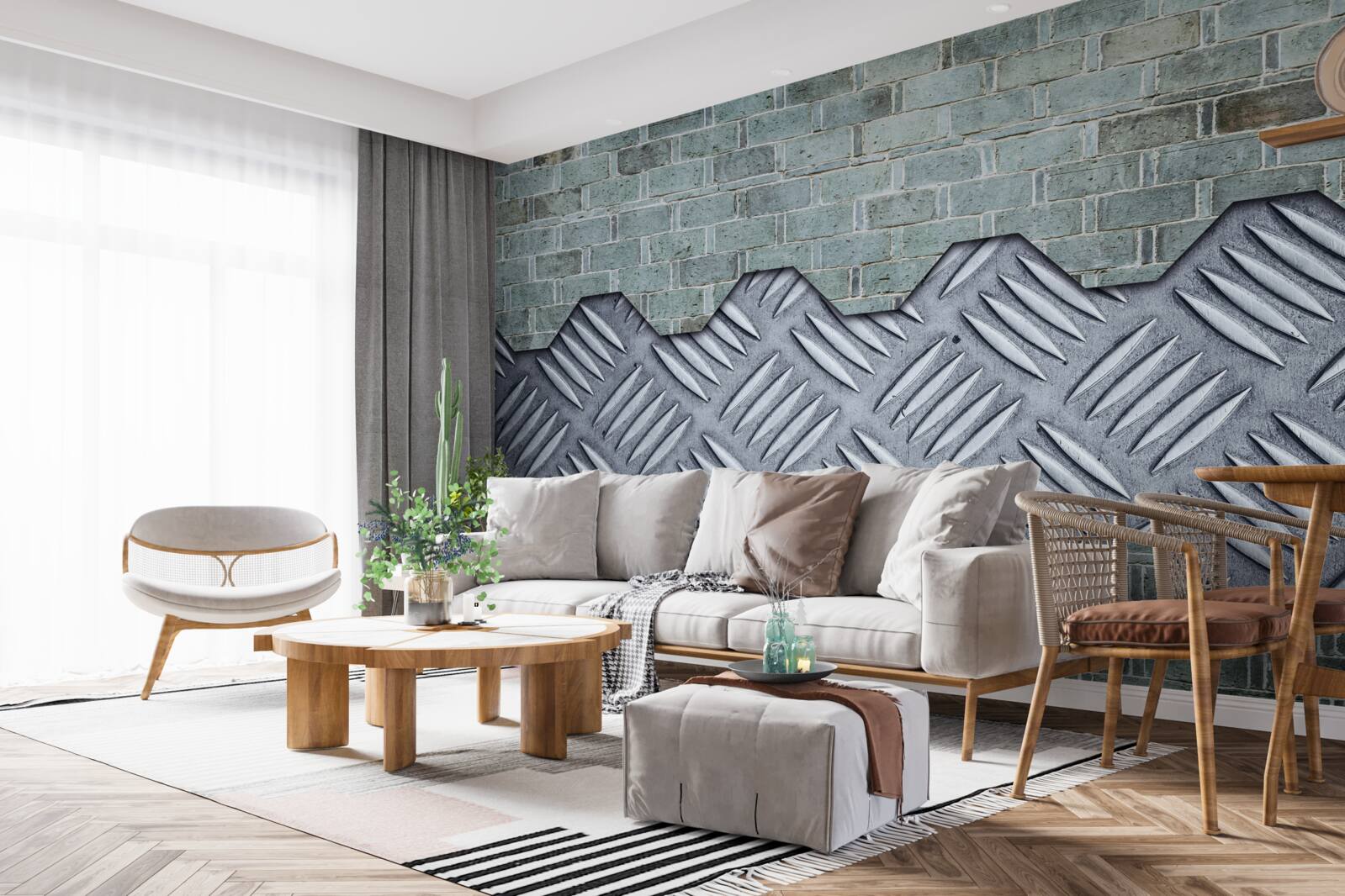 Fototapeta tehlová stena s hliníkovým plechom