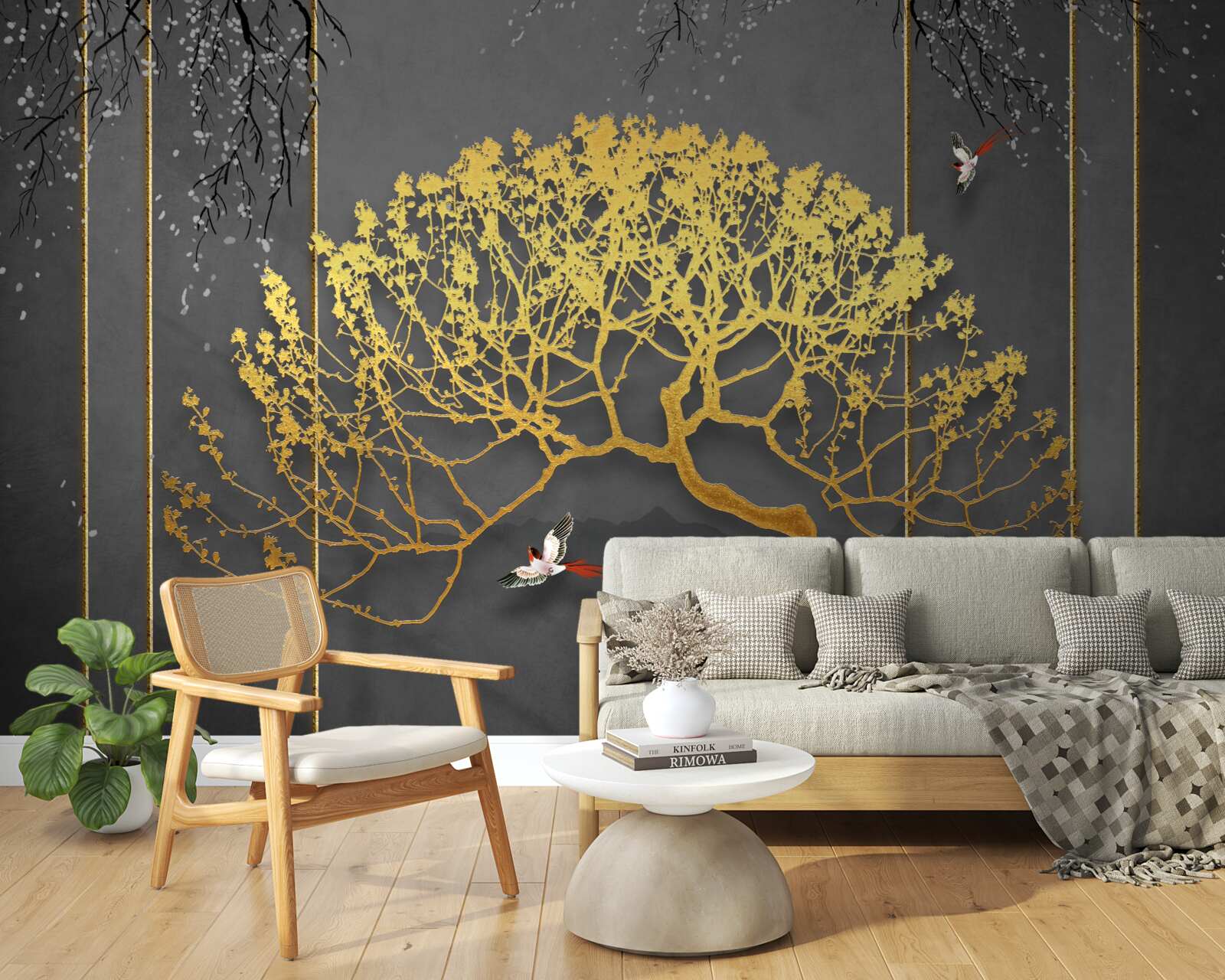 Fototapeta silueta bonsajového stromu lesklá zlatom