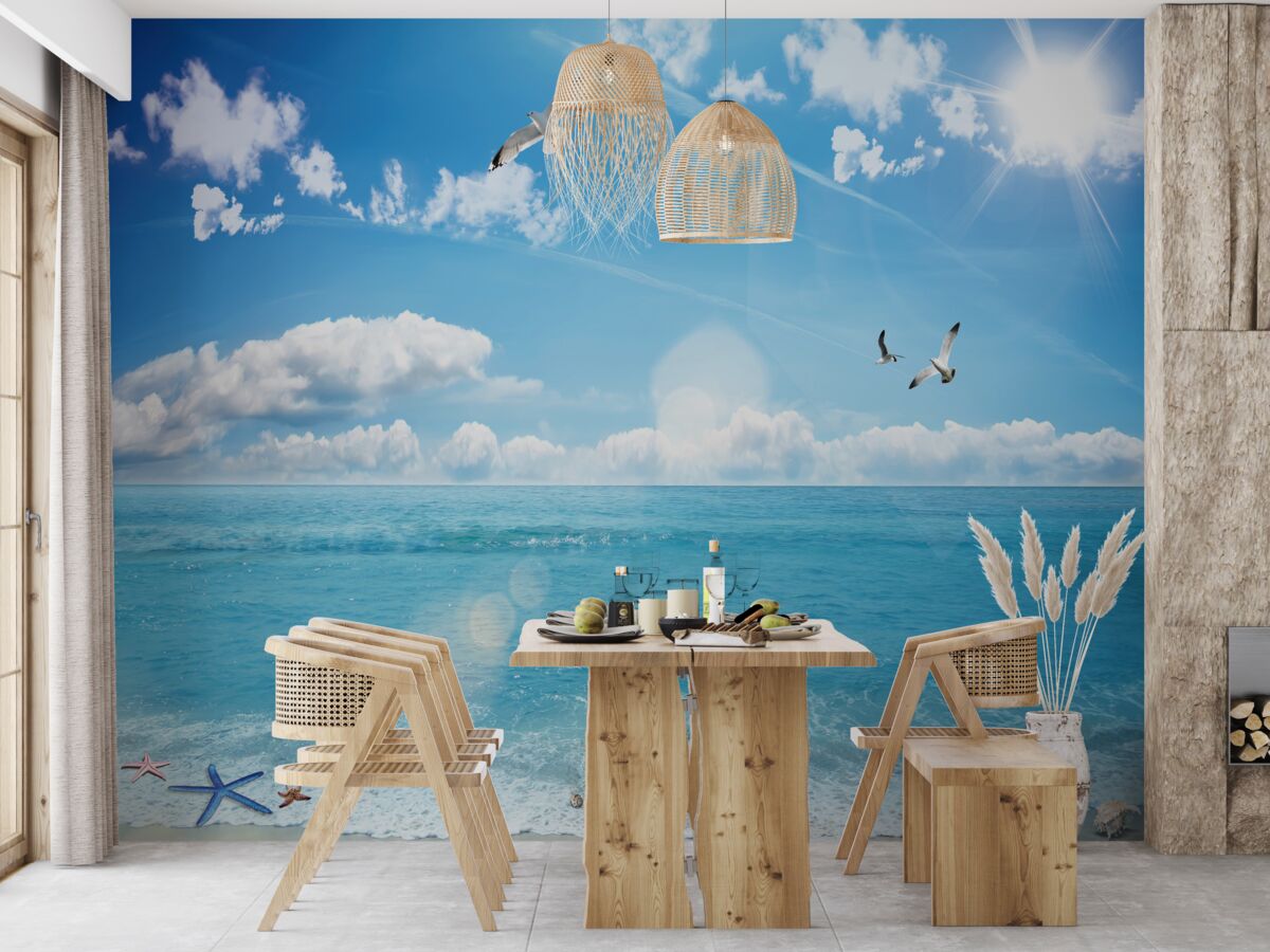 Fototapeta čajok cez modré vlny