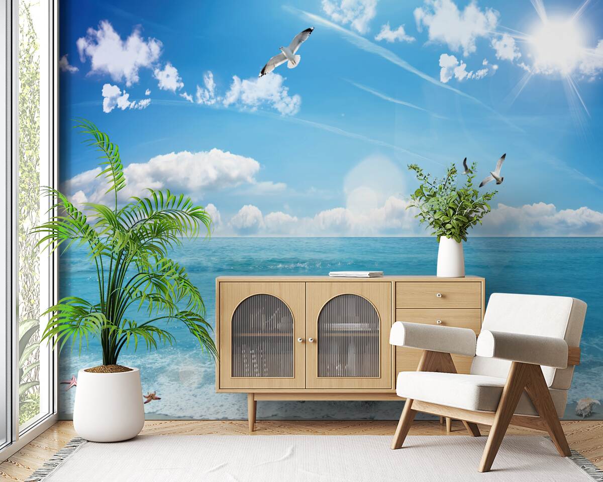 Fototapeta čajok cez modré vlny