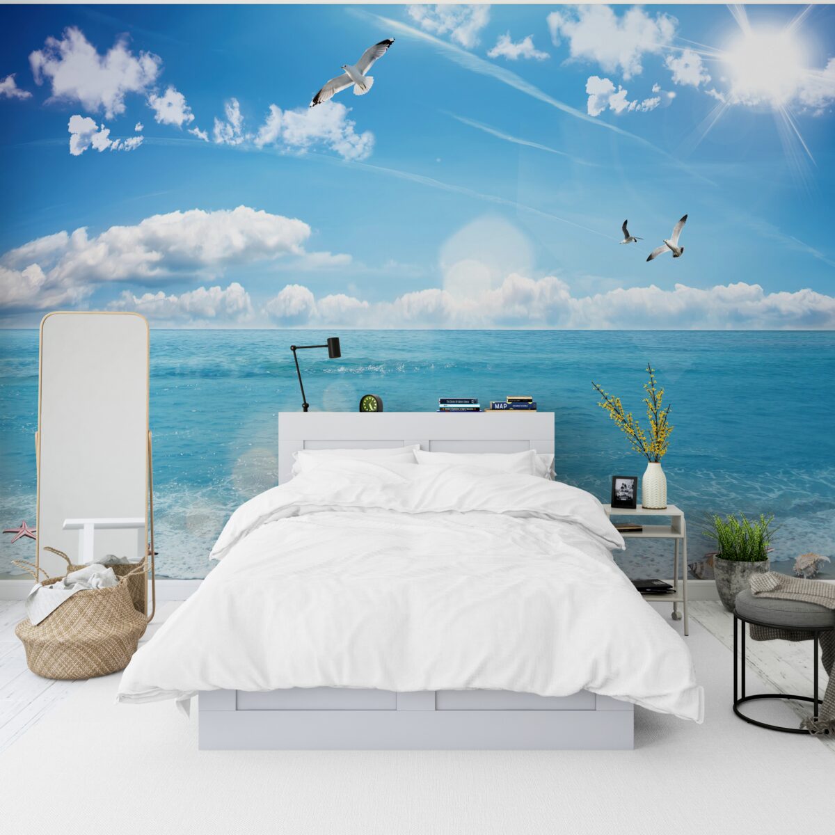 Fototapeta čajok cez modré vlny