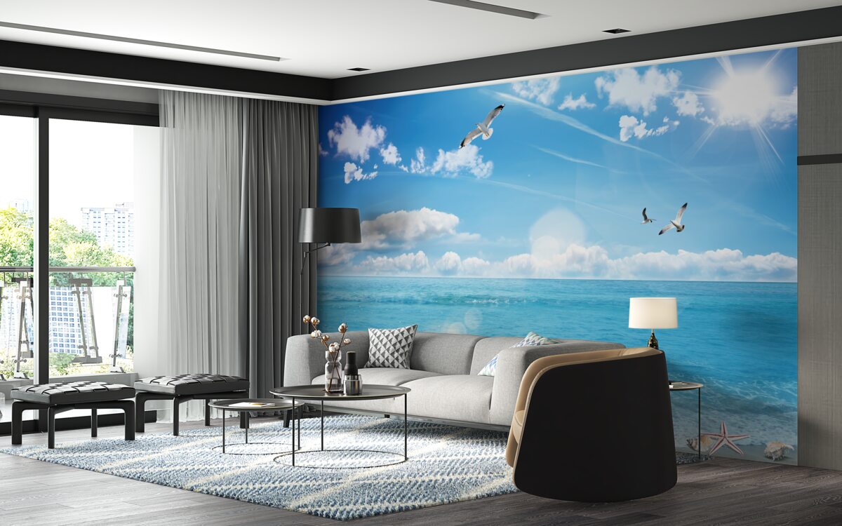 Fototapeta čajok cez modré vlny