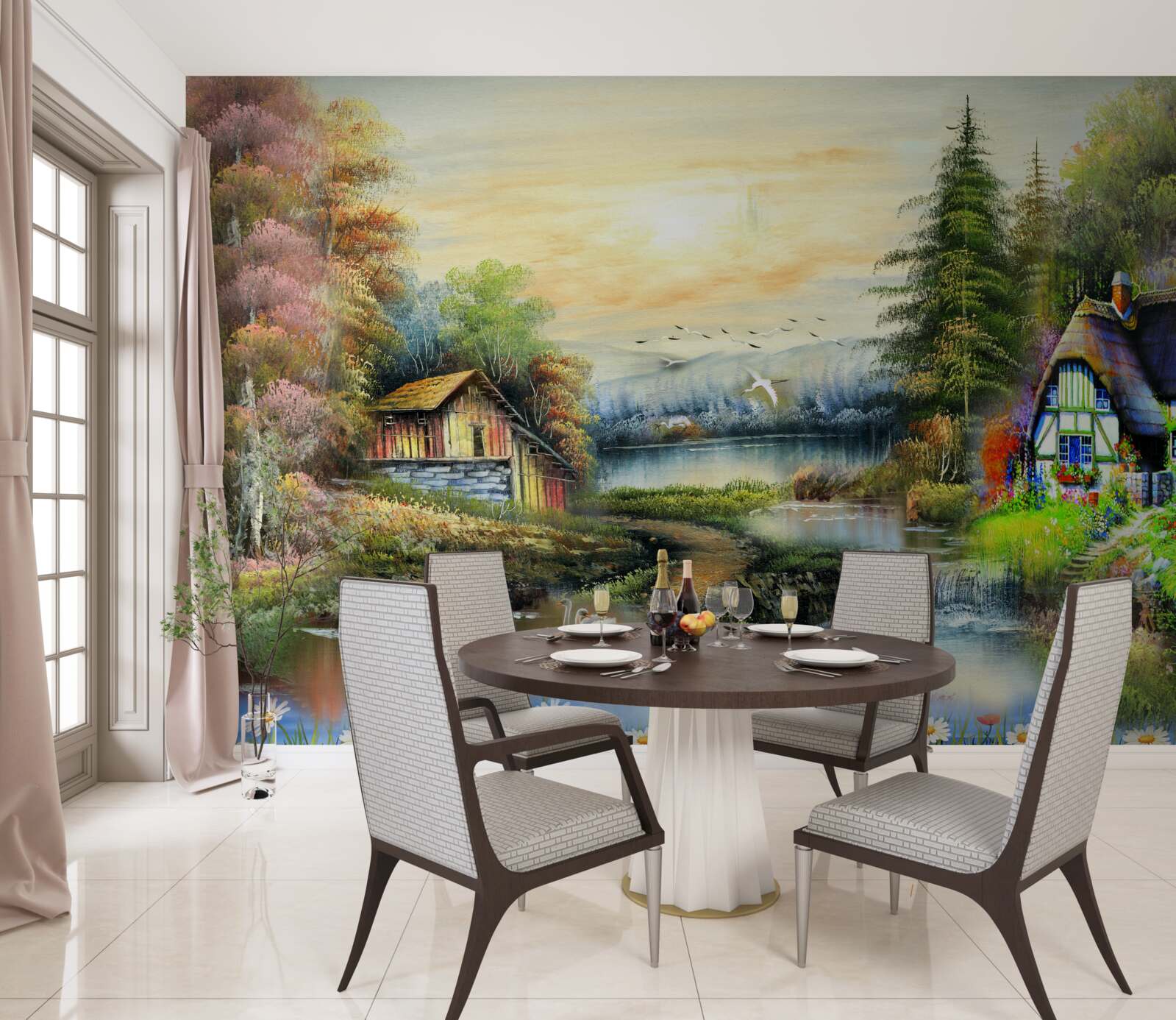 Fototapeta čarovný domček pri jazere obklopený lesom