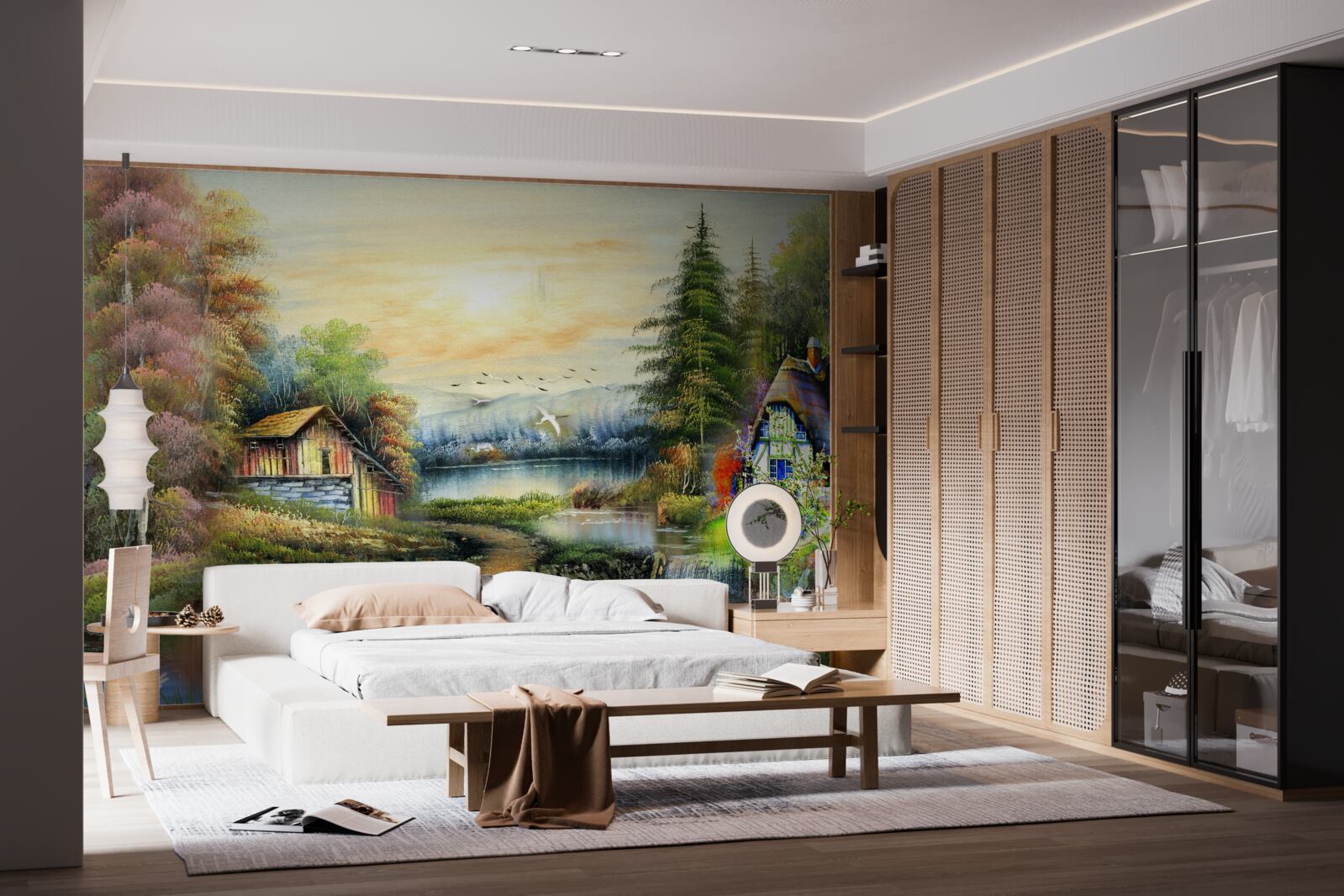 Fototapeta čarovný domček pri jazere obklopený lesom