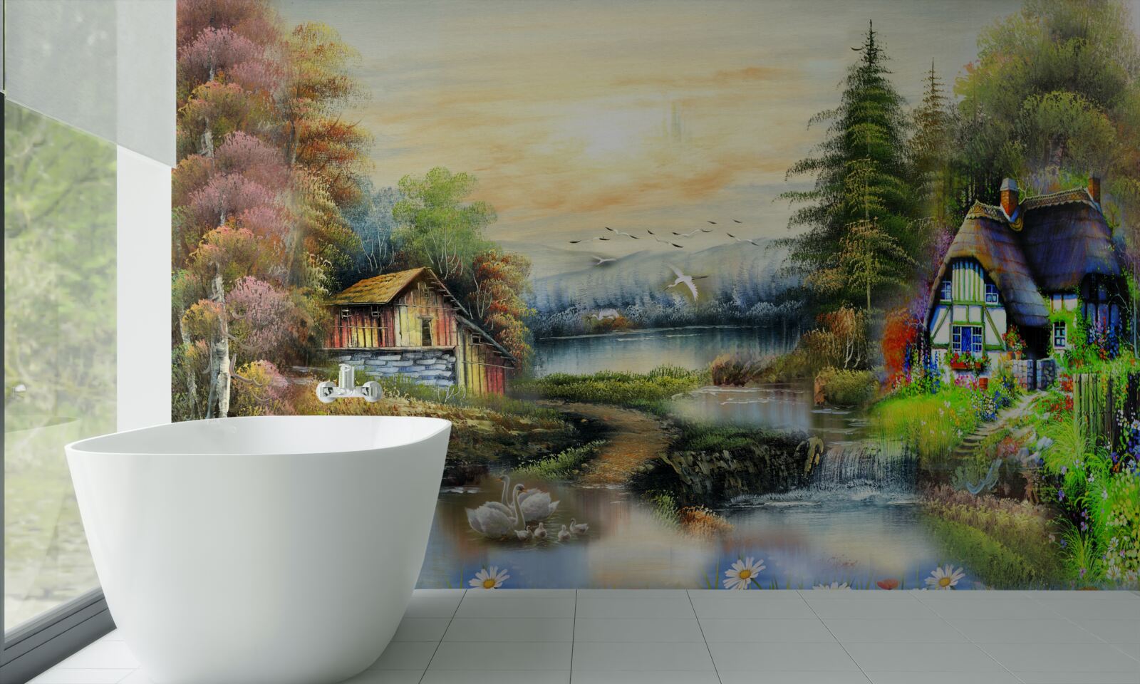 Fototapeta čarovný domček pri jazere obklopený lesom