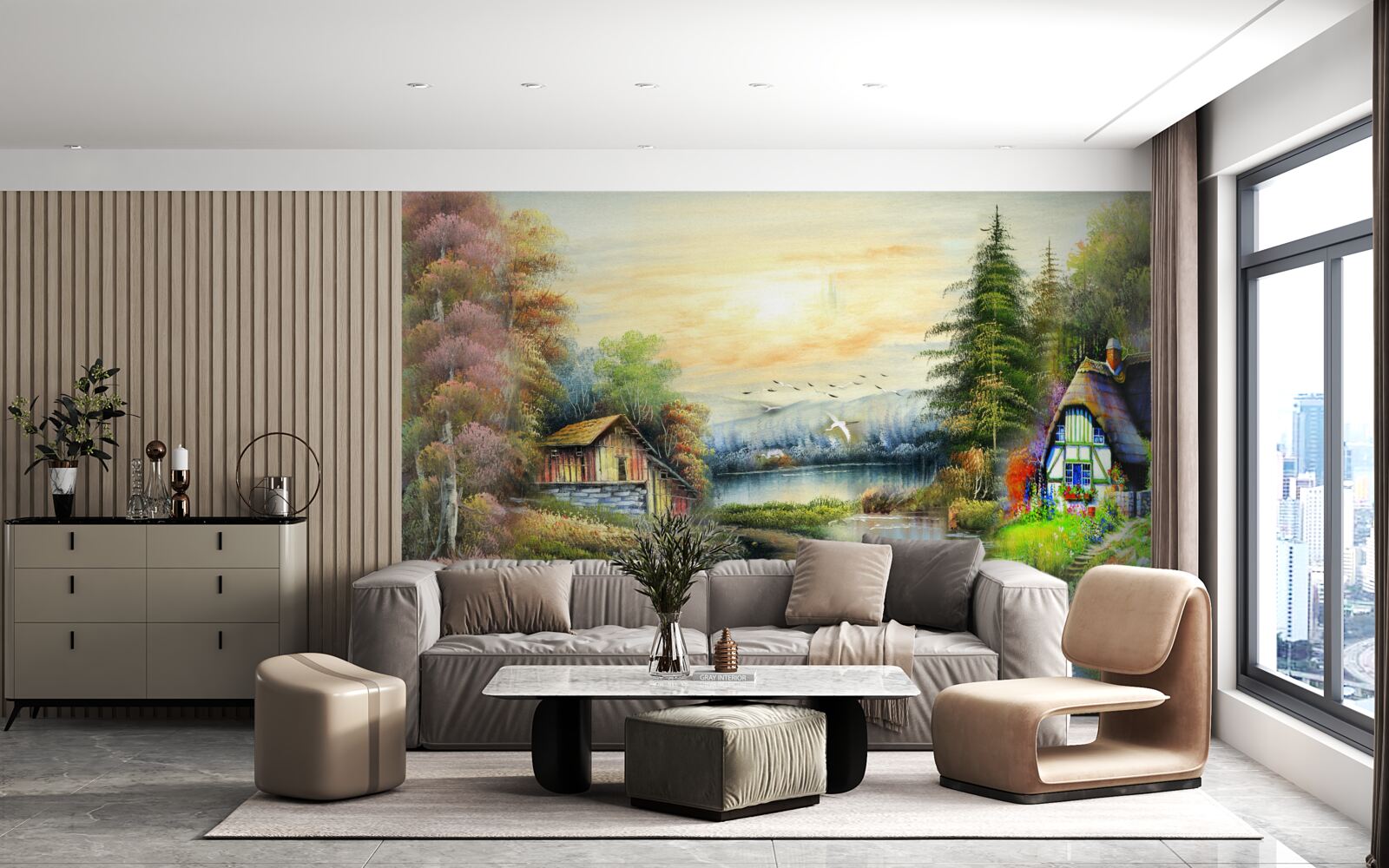 Fototapeta čarovný domček pri jazere obklopený lesom