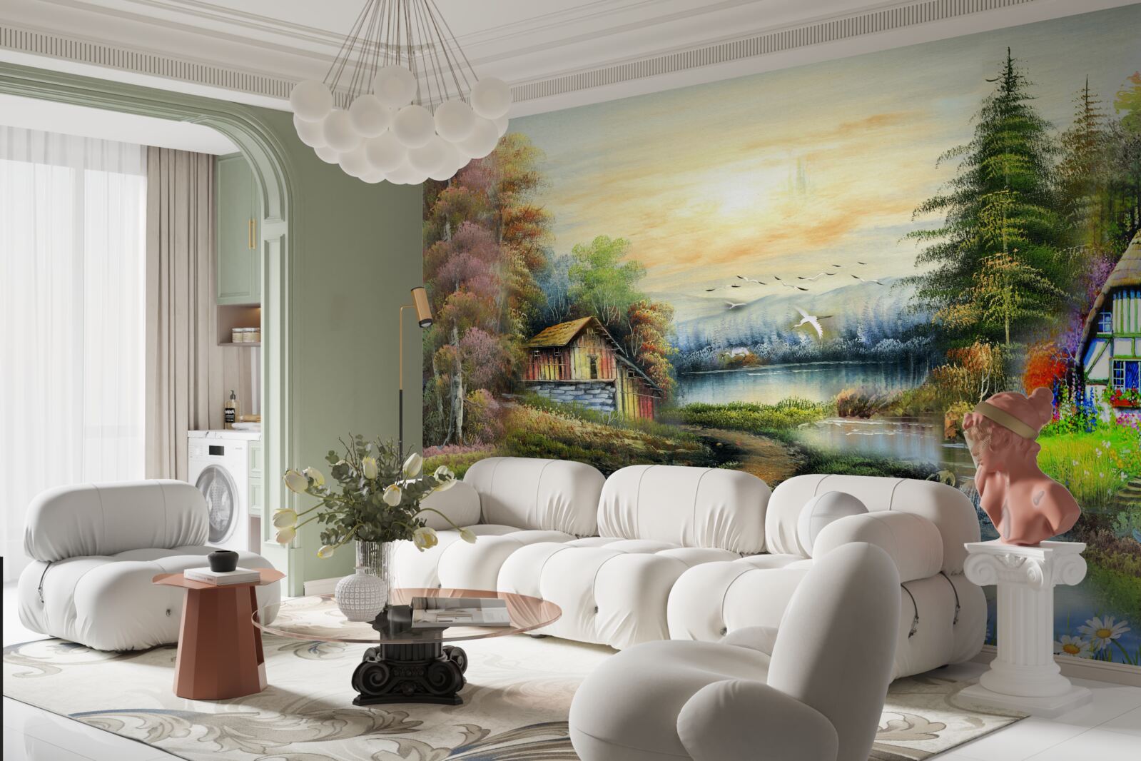 Fototapeta čarovný domček pri jazere obklopený lesom