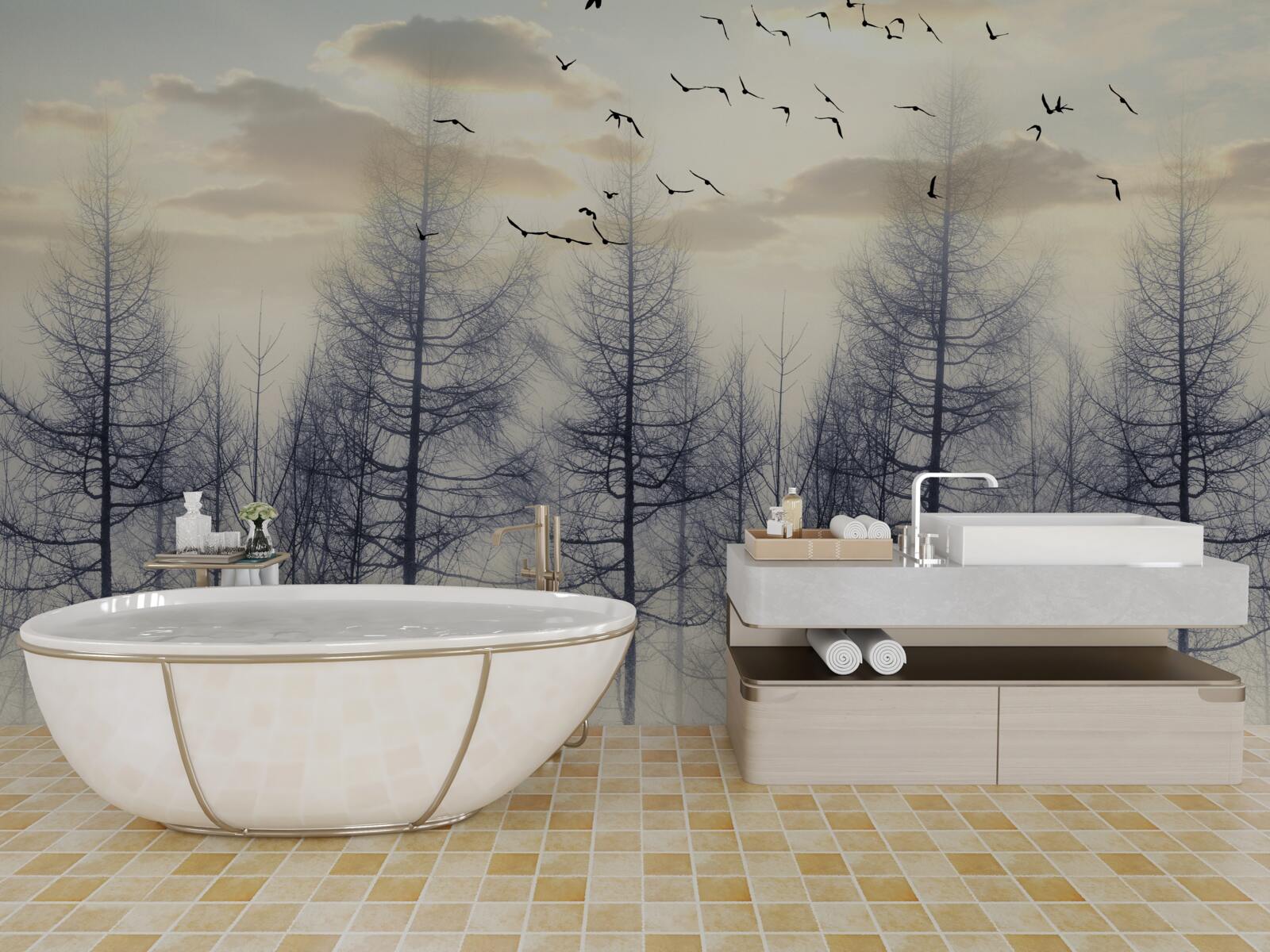 Fototapeta skoré svitanie v hmlových lesoch