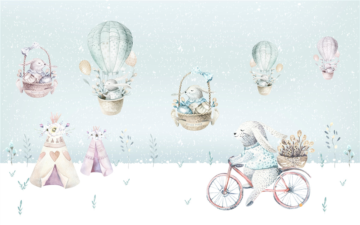 Fototapeta zajačiky jazdia na balónoch a bicyklujú