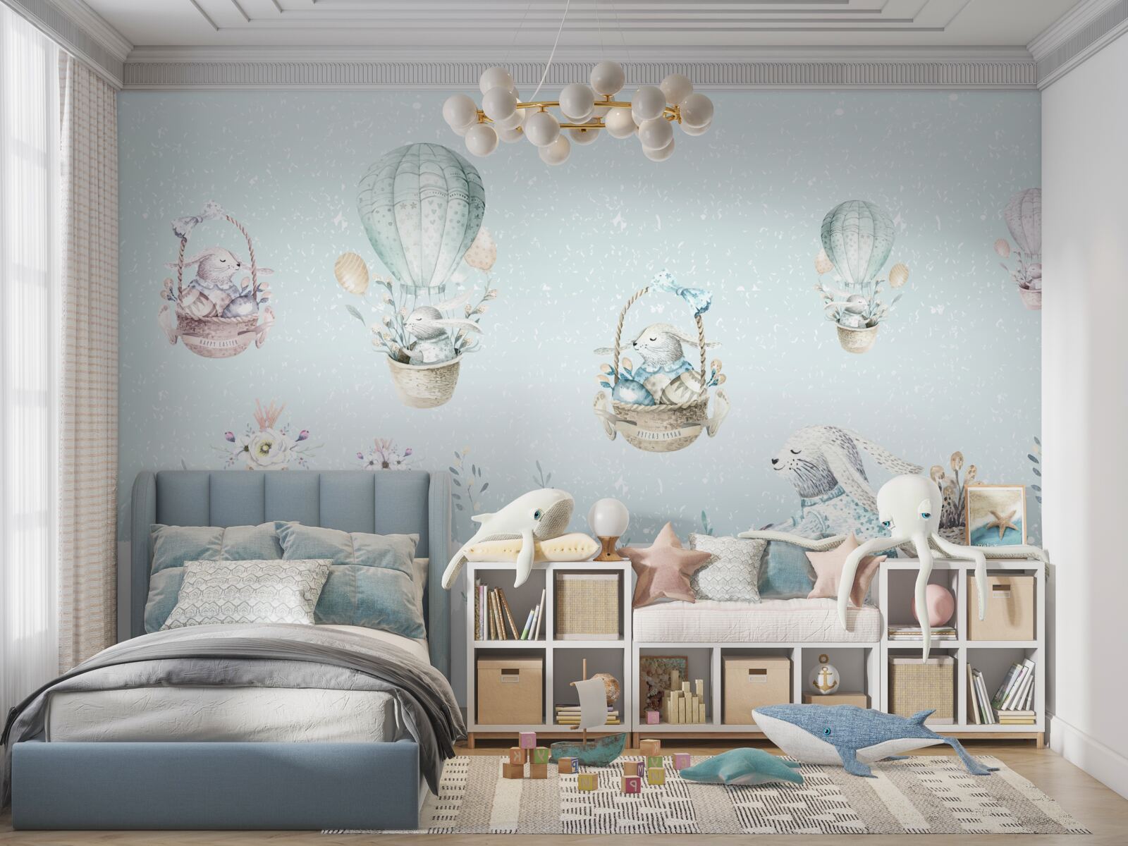 Fototapeta zajačiky jazdia na balónoch a bicyklujú