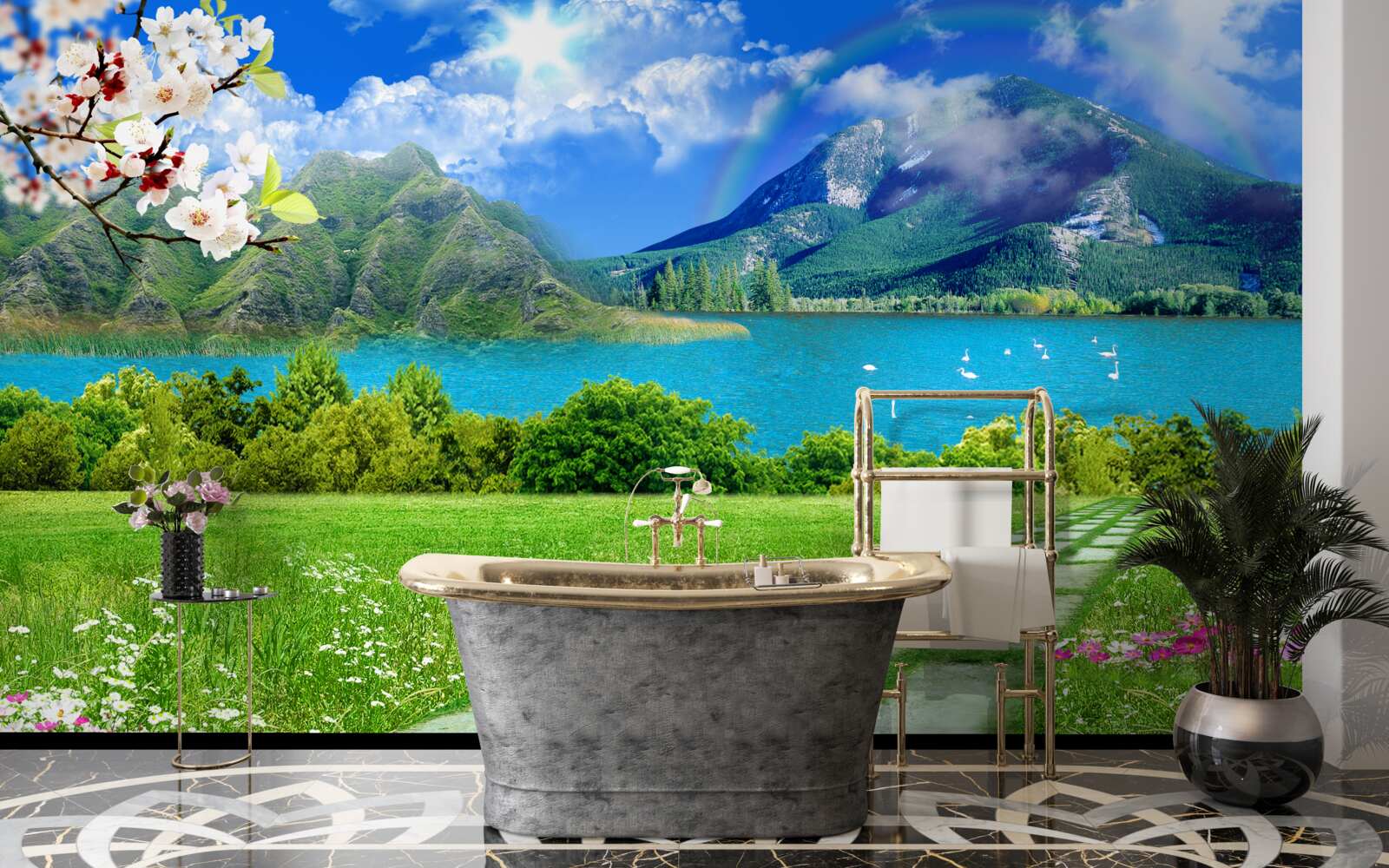 Fototapeta očarujúci výhľad na horské jazero v lete