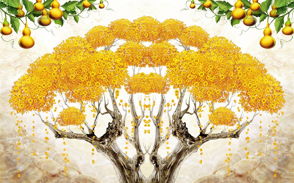 Fototapeta pri západe slnka strom so žltou korunou