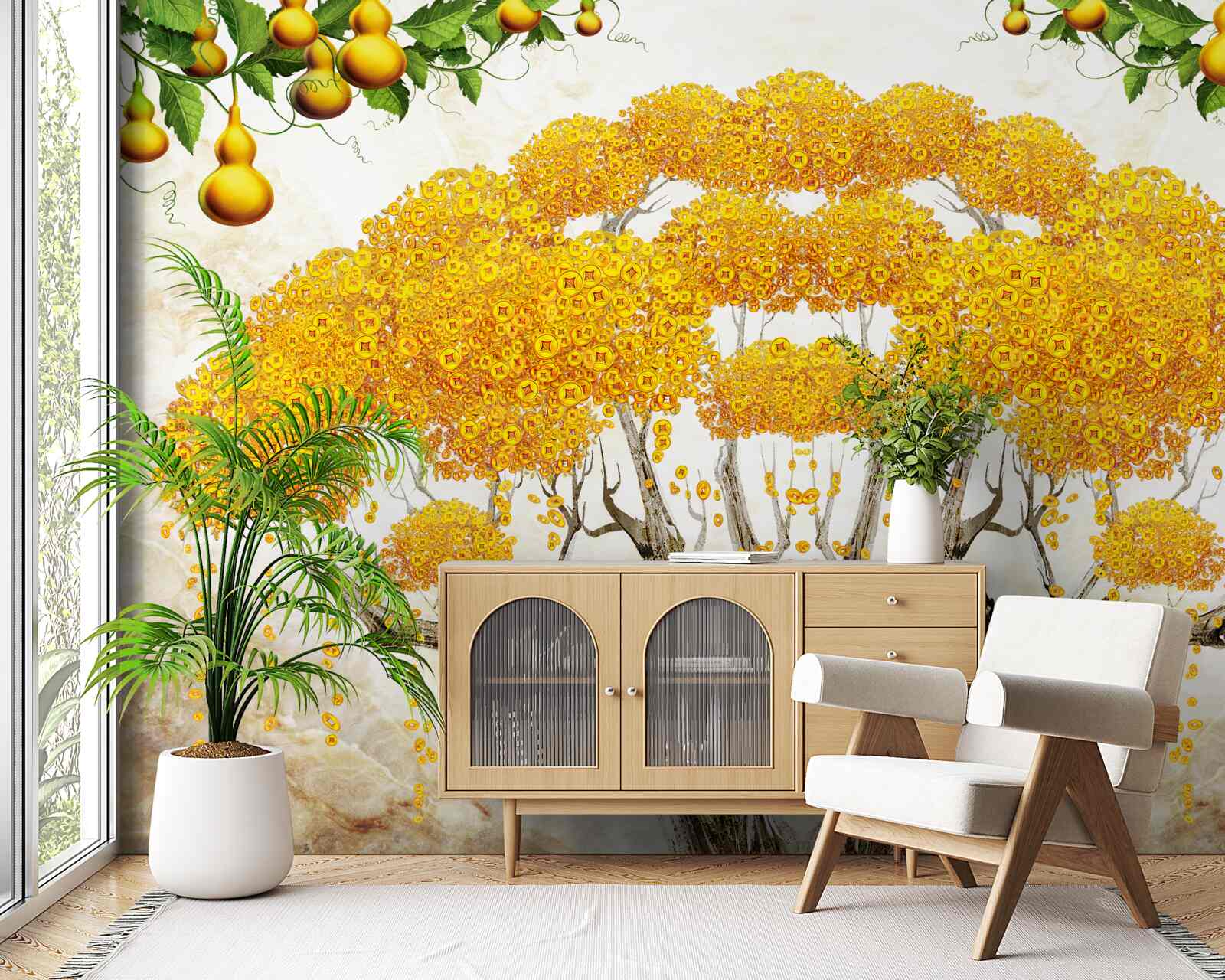 Fototapeta pri západe slnka strom so žltou korunou