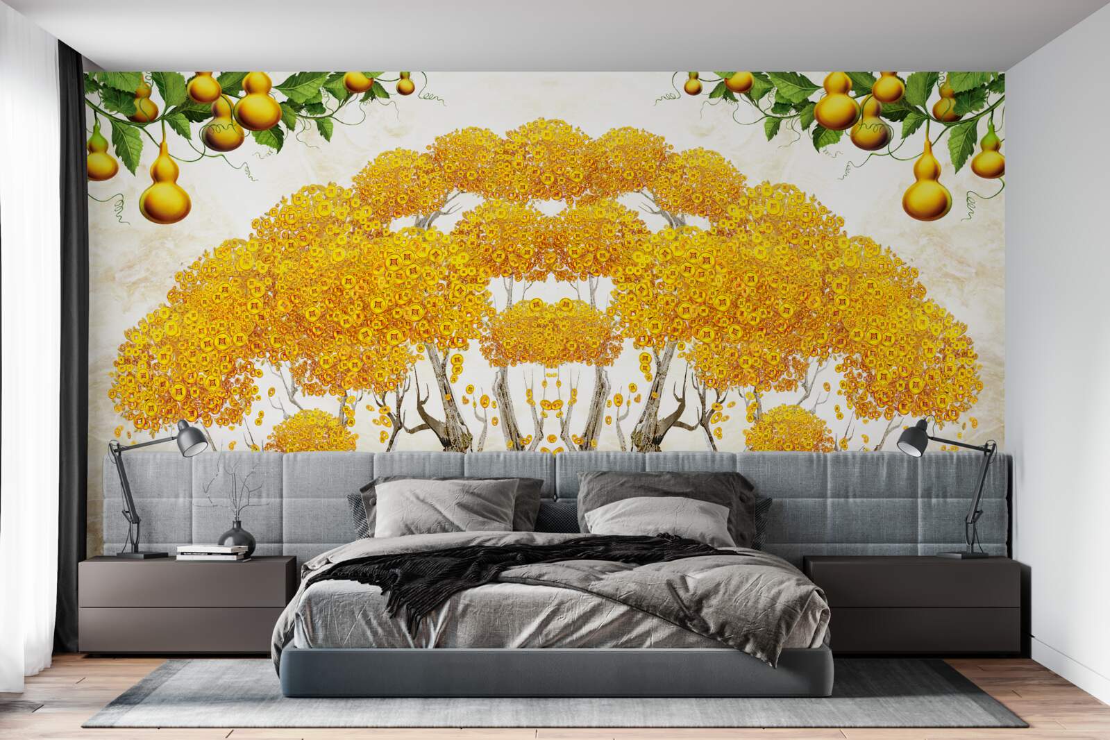 Fototapeta pri západe slnka strom so žltou korunou