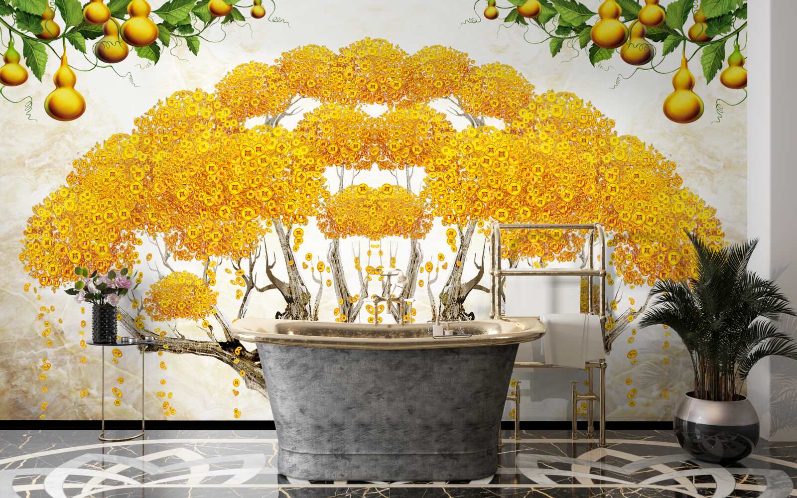 Fototapeta pri západe slnka strom so žltou korunou